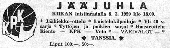 Pallo-Kerhon jääjuhlan kutsu keväällä 1959