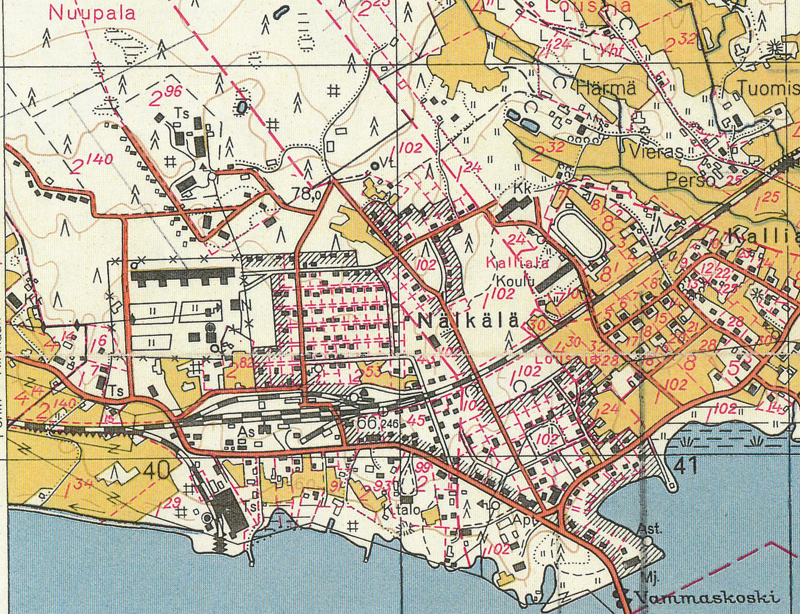 Pohjoispuolen kartta 1950 luvulla